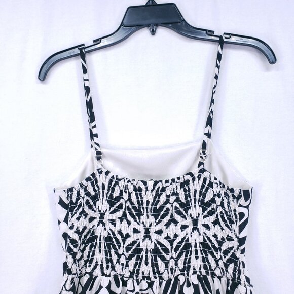 AUW Black White Floral Spaghetti Strap Maxi Dress Spanish Style Geometric L - Picture 13 of 15